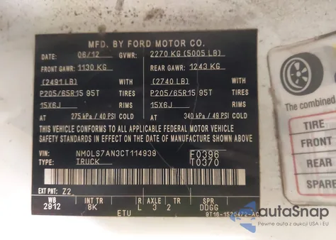 2012 Ford Transit Connect Xl z USA, uszkodzony, nr VIN NM0LS7AN3CT114939